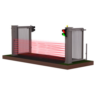 Render van open trackless speedgate met fotocelgordijn
